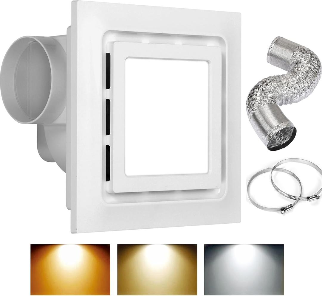 12 Inch Bathroom Exhaust Fan with Light,160 CFM Whisper Bathroom Exhaust Fan with 6500K 12W LED Light Ventilation Fan with Light,Suitable for Toilet, Office, Hotel