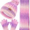 Remifa Kids Winter Hat Scarf Gloves Set, Girls Boys Toddler 8% Wool Warm Fleece Beanie Knit Neck Scarf Mittens Christmas Gift (3-8 Years Old, Candy)