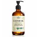 Castor Oil Organic Cold Pressed Unrefined Glass Bottle 100% Pure for Hair Growth Eyelashes Brows Castor Oil Packs, Natural Skin Moisturizer, USDA Certified Hexane Free Vegan 16 oz (473ml)