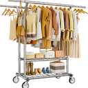 Heavy Duty Clothes Rack, Rolling Clothing Rack With Shelves Load 620 LBS, Double Rod Clothing Racks for Hanging Clothes, Portable& Adjustable Clothes Rack with Wheels Garment Rack (Sliver)
