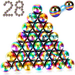 28Pcs Rainbow Stones Fidget Toy, 20mm DIY Mutual Attraction Desk Balls for Kids Adults, Educational Science Kit for Anxiety Relief, Building Crafts for Teens Party Favors Gift