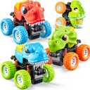 Dinosaur Toys for 2 3 4 5 Year Old Boys - 3 Pack Monster Truck Toys with Friction Power 360 Rotating Push and Go Cars - Toddler Cars for Kids, Christmas Birthday Gifts for Kids Boys 3-5
