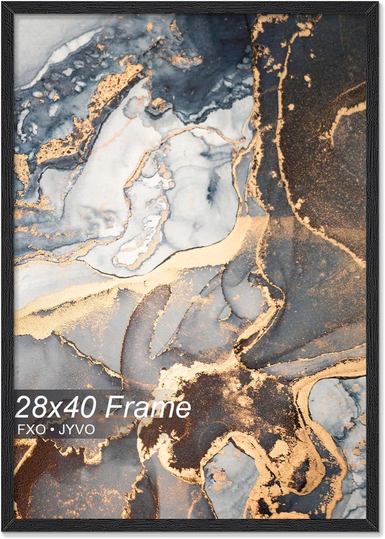 Fxojyvo Engineered Wood 28x40 Frame, Black Picture Frame for 28 x 40 Inch Poster Puzzle Photo, Light Weight 28 by 40 Poster Frame with Wood-grain for Wall - 1 Pack/Black/28 x40