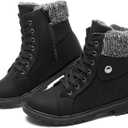 FRACORA Women's PU Leather Combat Boots Warm Fur Lined Black Ankle Booties Side Zipper White Boots Non-slip Winter Boots (8)