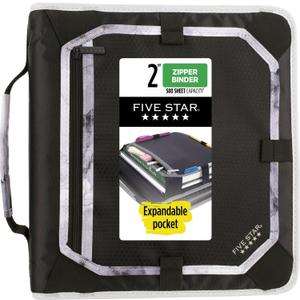 Five Star Zipper Binder, 2 Inch 3-Ring Binder with Round Rings, Expansion Panel and 5-Tab Expanding File, 580 Sheet Capacity, Black (29052IT8)