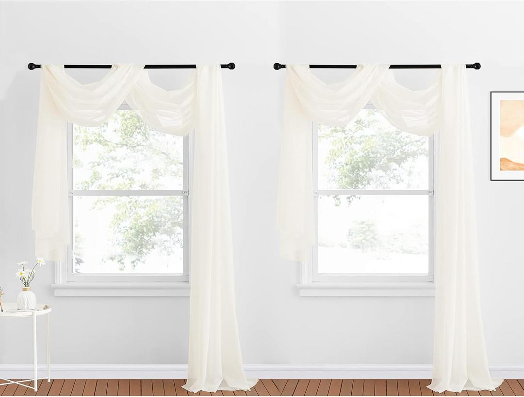 NICETOWN Beige Window Scarf Valances, Voile Fabric Canopy Curtains for Draping, Party Scarf Curtains for Birthday/Revelry, Light Beige, W60 x L216, 2 Panels