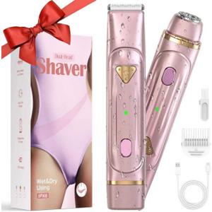 Dermave Bikini Shaver - Electric Bikini Trimmer for Women, 2-in-1 Waterproof Shaver (Pink)