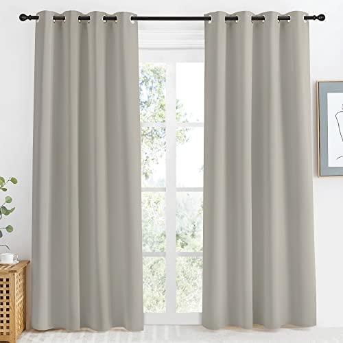 NICETOWN Blackout Natural Curtain for Living Room, 1 Panel, W55 x L86, Thermal Insulated Solid Grommet Sound Reducing Energy Saving Window Drape for Bedroom/Dining Room