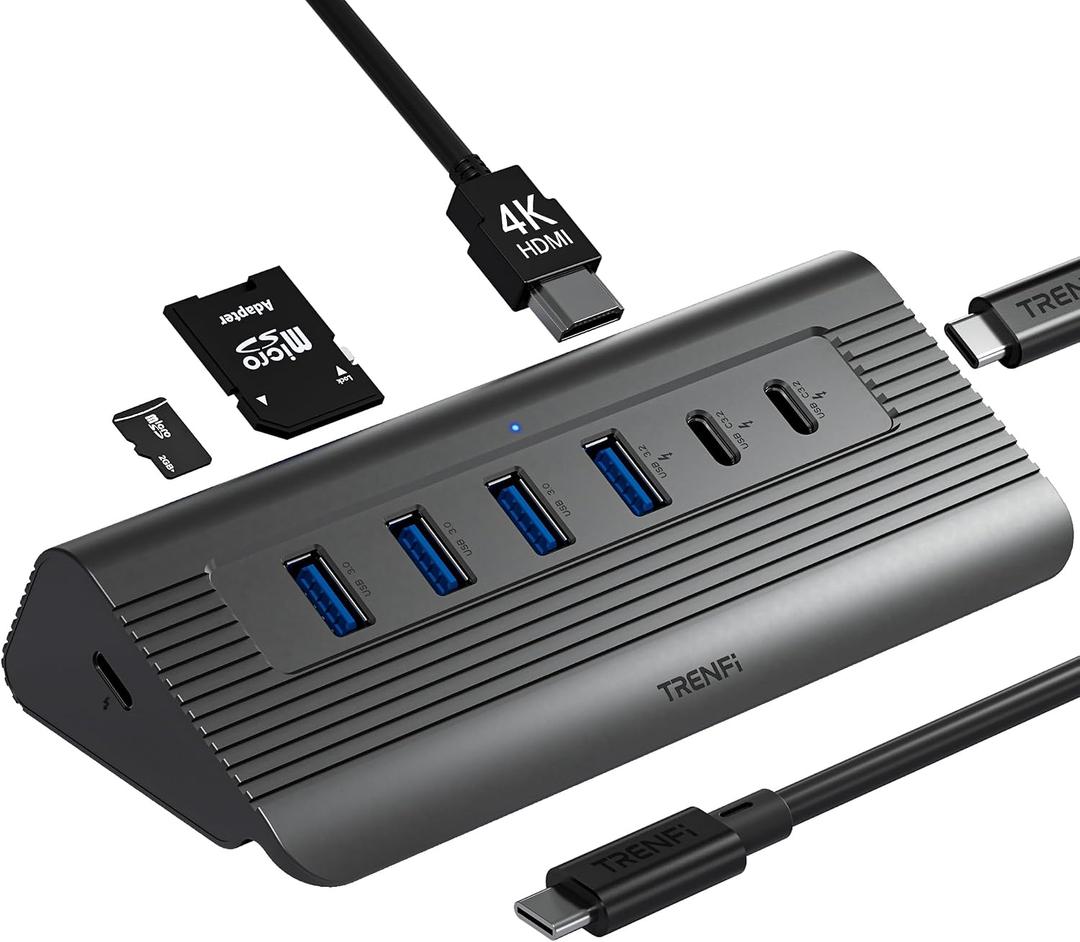 USB C Hub 10-in-1 Detachable Cable, USB 3.2 Gen2 10Gbps 4K 60Hz HDMI, 100W PD, SD/Micro SD Docking Station for MacBook Pro/Air M1-M5, Windows Laptop, Mac mini, iPad Pro (Space Gray)