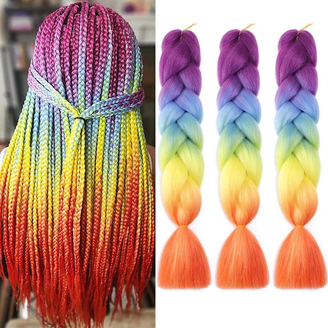 Jumbo Box Braiding Hair Extensions 24 Inch Colored Braiding Hair 3 Packs Ombre Twist Crochet Braids Hair Extension for Women High Temperature Synthetic Fiber(24",D8)