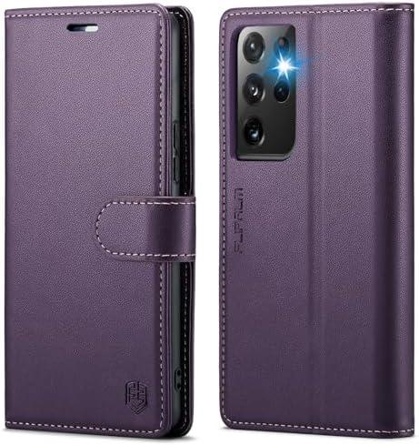 FLIPALM Wallet Case for Samsung Galaxy S21 Ultra, RFID Blocking Credit Card Holder, PU Leather Folio Flip Kickstand Protective Shockproof Cover for Samsung S21 Ultra (Purple)