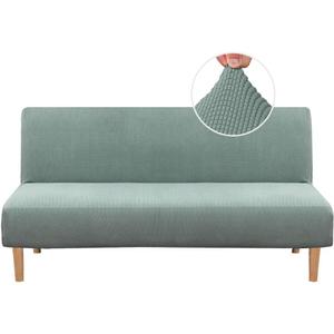 H.VERSAILTEX Armless Futon Cover Stretch Sofa Bed Slipcover Protector Elastic Feature Rich Textured High Spandex Small Checks Jacquard Fabric Futon Cover, Machine Washable, Sage