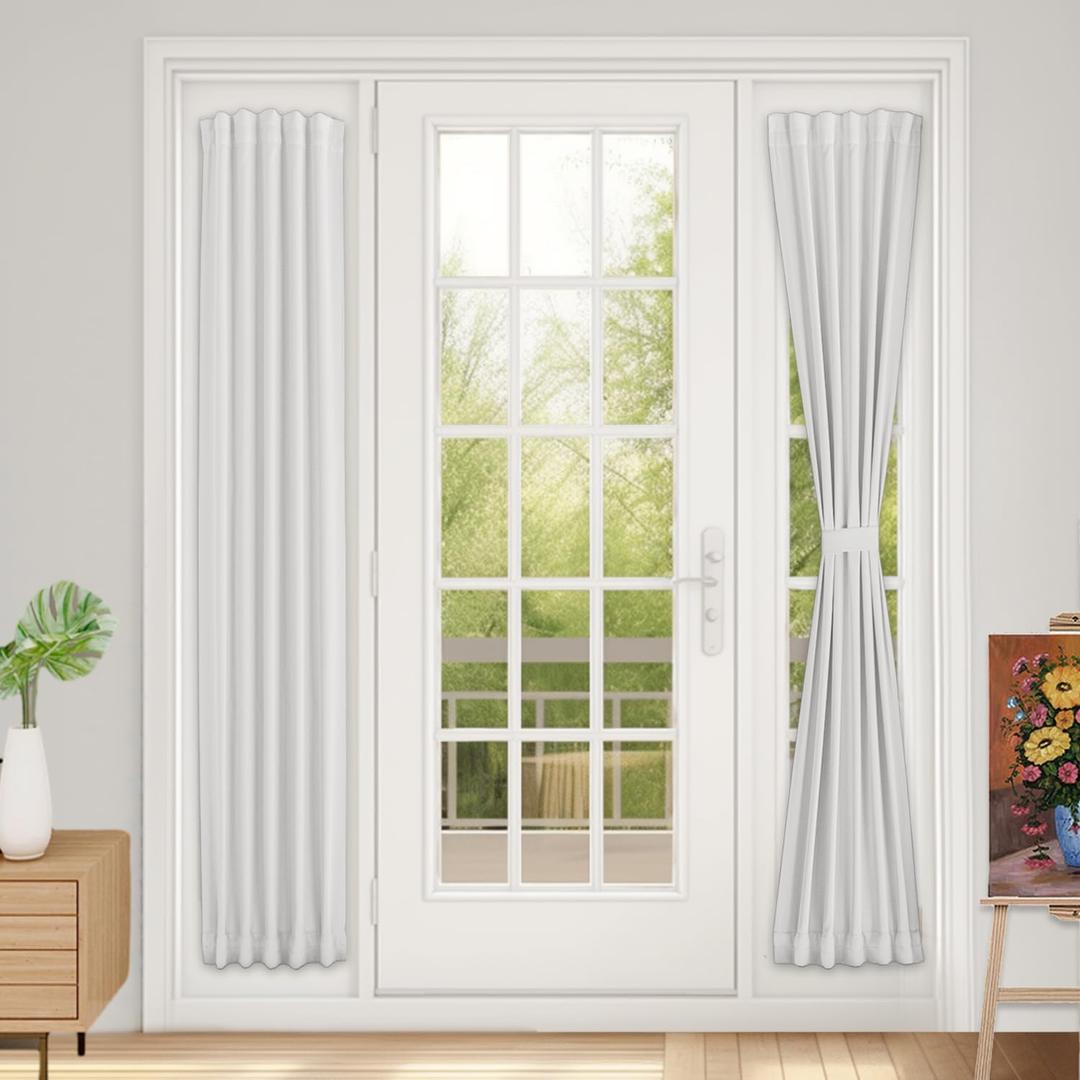 Vatge Self-Adhesive Sidelight Curtains for Glass Doors - No Drill 12x72 Removable Window Coverings, Light Filtering Panel, 1 Panel, W12 x L72, Greyish White
