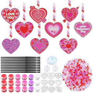 Blosssound 36 Sets Valentine's Day Suncatcher Craft Kits Heart Suncatchers Ornaments DIY Love You Window Paint Art Valentines Party Sun Catchers for Valentine Party Classroom Art Project Gift Favors