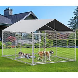 10'x10' Outdoor Dog Kennel with Metal Dog Gate, Outdoor Dog Pens with Roof, Heavy Duty Dog Kennel for Backyard Farm Use