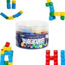KOMARC GAMES StickiKubes, Mini Stacking Cubes That Stick to Anything, Non Toxic Kid Safe Sticky Blocks, Creative Construction Toy - 125 Cubes, 4 Colors, Tub