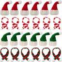 32PCS Mini Knit Doll Hat and Scarf Small Santa Hat for Craft Christmas Knit Decoration Doll Clothing Accessories Gift (Red and Green)