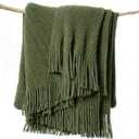 Lifein Throw Blanket for Couch, Soft Green Boho Decor Bed Throw, Cozy Knitted Chenille Farmhouse Lightweight Throw(Olive Green,50 x 60")
