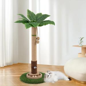 Woochpet Cat Scratching Post 35'' Tall Cat Scratcher Tree Tower Scratching Posts for Indoor Cats with Cat Toy Mouse Hole and Interactive Wooden Ball for Kittens Adults Cats