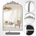 Antique Silver Arch Wall Mirror, 24"x36" Traditional Vintage Mantel Mirror with Ornate Metal Frame, Baroque Home Decor for Fireplace/Entryway/Bathroom/Living Room/Hallway