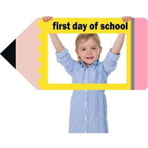 35 x 16 Inch First Day of School Back to School Party Photo Booth Prop Selfie Frame KT Board Pencil Shape Picture Frame Prop Welcome Party Supplies for Students Teacher Classroom