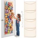 Over The Door Stuffed Animal Storage, Cotton Toy Organizer for Storage Plush Toys,Baby Supplies, Stuffed Animal Holder with 4 Large Pockets, Hanging Door Organizer for Nursery, Bedroom, Kids Room