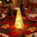 Lighted Glass Christmas Tree Figurine with Timer, Mercury Glass Christmas Decoration Battery Operated for Centerpieces Window Tabletop Mantel(Gold)