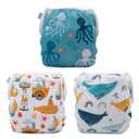 Babygoal Baby Swim Diapers 3 Pack for 0-8 Months Infant Girls and Boys, Reusable Adjustable Washable for Swimming Lessons-Shark & Octopus