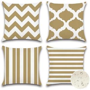 OTOSTAR Set of 4 Waterproof Throw Pillow Covers 20x20 Inch Farmhouse Geometric Square Pillow Cases for Couch Patio Furniture Balcony Garden Outdoor Decoration（Geometry70-Khaki）