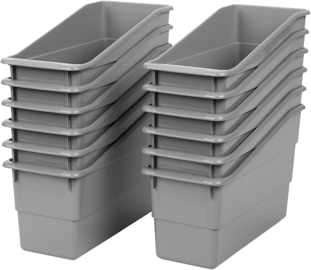 Really Good Stuff Durable Book and Binder Holders 12 Pack - Ideal for Narrow or Vertical Storage Needs - Book, Magazine, File Folder, and Binder Holders - Classroom Organization Made Easy (Pebble)