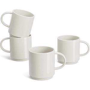 Sweese Stackable Coffee Mugs - 10 Oz Porcelain Cups for Specialty Coffee Drinks, Cappuccino, Cafe Mocha, Latte and tea, Set of 4, White Grey