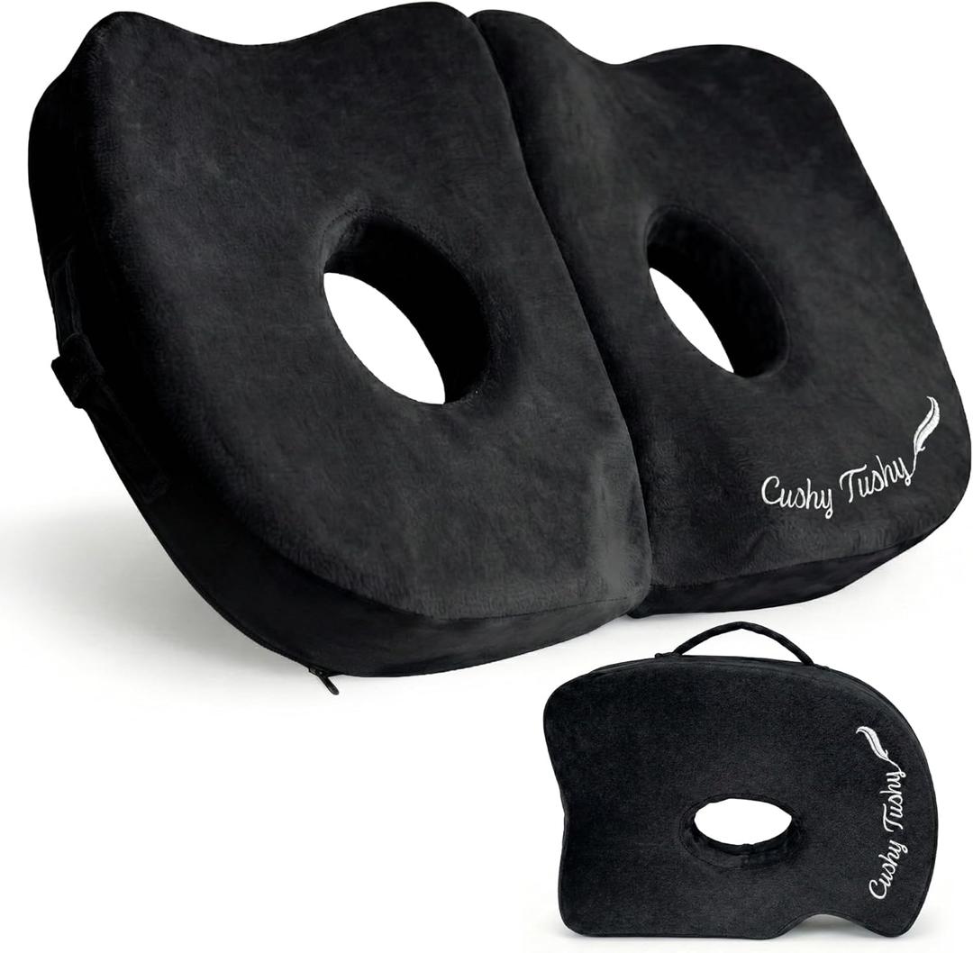Cushy Tushy Seat Cushion | Premium Foldable Sit Bone Cushion for Pressure Relief, Hip, Hamstrings & Sciatica Comfort | Butt Pillow | Ergonomic Ischial Tuberosity Support for Home, Office & Driving (Black)