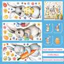 3 Sheets Large Easter Window Clings, Cute Bunny Window Stickers for Glass Windows, Cute Easter Egg Flower Carrot Self-Adhesive Decals, Double Sided Reusable Window Decorations, Spring Party Decor