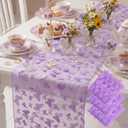Gilprop 3 Pcs Butterfly Table Runners 12" 90" Embroidery 3D Purple Butterfly Tulle Table Runners for Spring Garden Birthday Party Wedding Bridal Shower Baby Shower Home Kitchen Dining Decor
