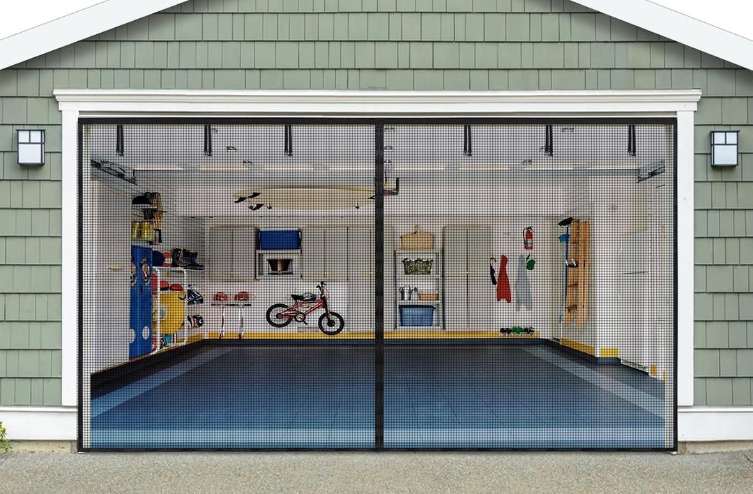Garage Door Screen for 2 Car 16x8FT, innhom Garage Screen Doors with Magnetic Closure Heavy Duty Weighted Bottom and Fiberglass Mesh, Garage Net Screen with 36 Magnets, Easy Assembly & Pass