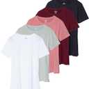 Real Essentials 5 Pack: Women's Short Sleeve Active Workout T-Shirts - Dry Fit Gym Tops with Split Hem (Plus Sizes) (XX-Large)