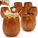 8 Pcs Wooden Whiskey Cups, 8.12 oz Wooden Tea Cups Bulk Wooden Whiskey Tumbler Handmade Natural Solid Wood Cup Set for Men, Dad, Husband, Groomsmen's Birthday Gift