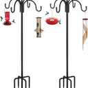 FEED GARDEN 76 Inch Four Shepherd Hooks for Outdoor,Bird Feeder Pole with 5 Prong Base, Adjustable Shepard Hooks for Hanging Plant, Solar Lanterns, Wind Chimes, 2 Pack