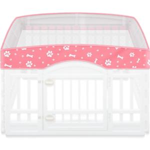 Dog Playpen Mesh Top Lid Fits for 36 Inch 4 Panels Crate Cover Regular Square Plastic Exercise Pet Pen, Breathable Pet Playpen Shade Covers for Dog Crate Pad, Cover Only, Fence Not Included(Pink)