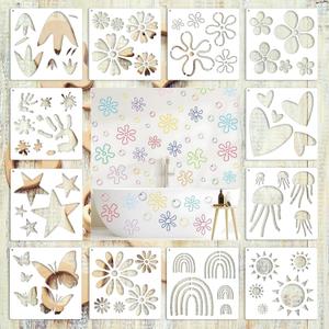 12 Pcs Large Sunflower Flower Stencils for Painting on Wood Garden Fence Paint for Kids Adult Art Crafts Projects Drawing Reusable Burning Pattern for Canvas Decorating (Baby Room)