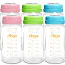 Matyz 6-Pack Breast Milk Storage Bottles (6 Ounce, 3 Colors) - Wide Neck Breastmilk Collection and Storage Bottle - Formula Storage Bottles Compatible with Medela Avent Spectra Pumps