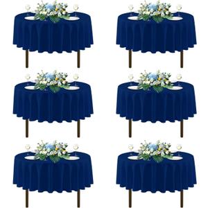 sancua Navy Blue Round Tablecloths 70 Inch, 6 Pack - Circle Fabric Cloth Table Cloths for Wedding Party Banquet Birthday, Washable Polyester Table Cover (Fit 20-58 Inch Tables)