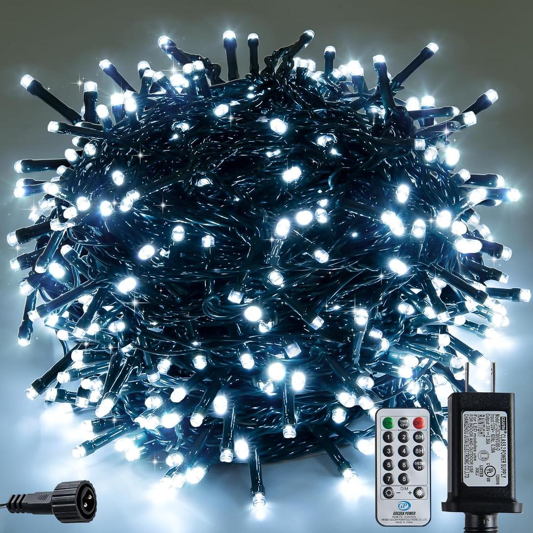 Christmas Lights 100ft 300 LEDs, 8 Modes, Cool White, Indoor Outdoor Plug-in Fairy Lights for Christmas Tree, Bedroom, Classroom Decor Outdoor Decor,Christmas Decorations (Cool White, 100FT)