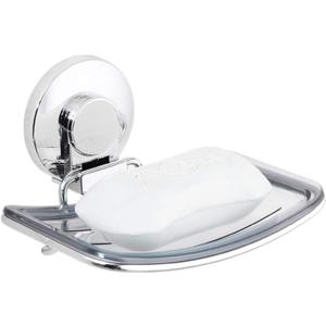 LEVERLOC Chrome Suction Cup Soap Dish Holder for Shower Wall Drill-Free Rustproof Waterproof Wall Mount Strong Suction Removable Bar Soap Sponge Holder for Bathroom Bathtub Kitchen