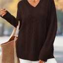 Okiwam Women's Oversized Sweaters Long Sleeve V Neck Cable Knit Pullover Tops Fall Outfits Spring Fashion Clothes 2026 (Brown, M)