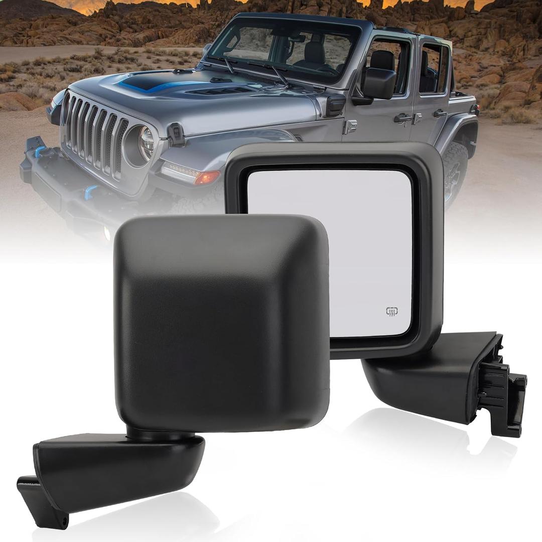 Driver Side Mirror for 2018-2023 Jeep Wrangler JL/2020 2021 2022 2023 Gladiator JT,Mirror Assembly with Heated,Manual Folding Without Turn Singal/Blind Spot,Replace 68281890AE 68281890AB