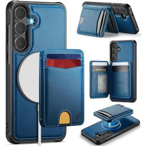 for Samsung Galaxy S25 Case Wallet Compatible with Magsafe, RFID Blocking Magnetic Card Holder 2 in 1 Detachable Kickstand Shockproof Phone Case for Galaxy S25 6.2" Blue