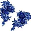 1 Pair Flower Rhinestone Applique for Wedding Bridal Dress, Embroidery Sequin Patches for Clothes, Beaded Lace Applique for Bodice Hat Sewing Craft for Women Embellishment (Royal Blue)