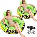 53" Heavy Duty River Tube for Floating with Canvas Cover, Tubing Floats for Lake Pool, Inflatable Water Tube for Floating with Cup Holders Handles Headrest, River Raft Carry 300lb of Adults