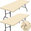 homing 2 Pack Rectangle Table Cloth, Elastic Fitted Fabric Tablecloth Fits for 8 Foot Folding Tables, Washable Table Cover for Picnic, Camping, Indoor & Outdoor (Champagne, 30" x 96")
